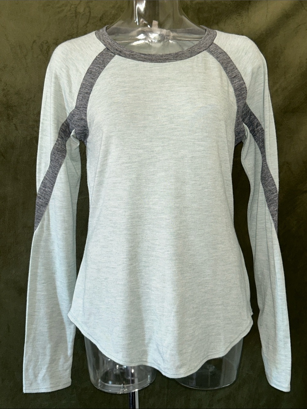 Rachel Roy Light Blue Raglan Long-Sleeve Top with Gray Panels